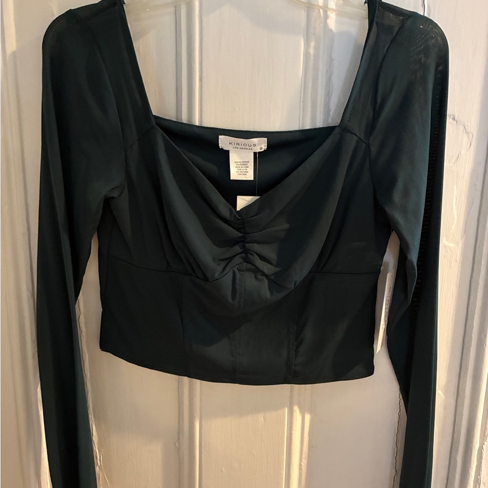 Cropped Mesh Dark Green Top